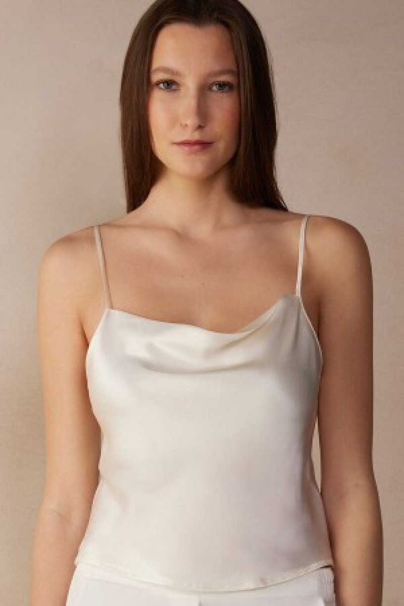 White Intimissimi Silk Crop Camisole | CAXMI74781